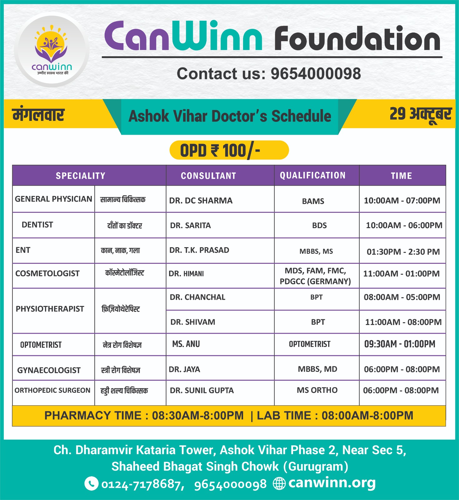 Ashok Vihar Doctor's Schedule