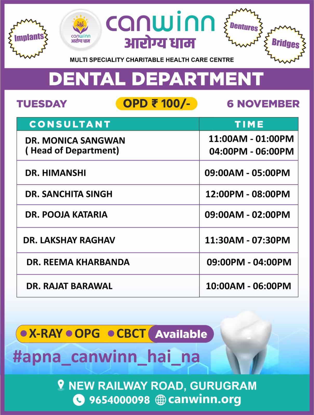 Dental Department Doctors Schedule - 5 November