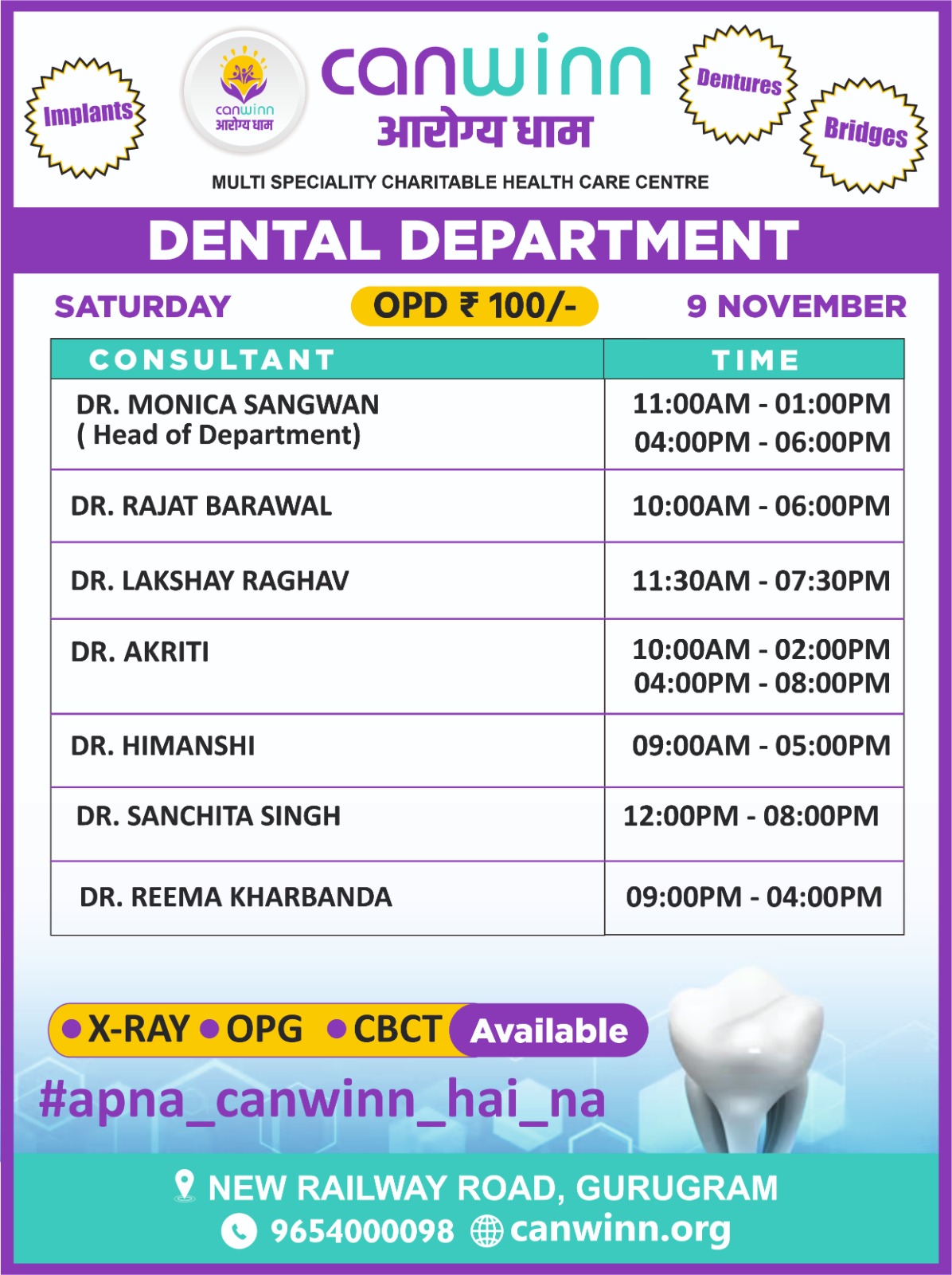 Select Dental Department Doctors Schedule – 8 November Dental Department Doctors Schedule – 9 November